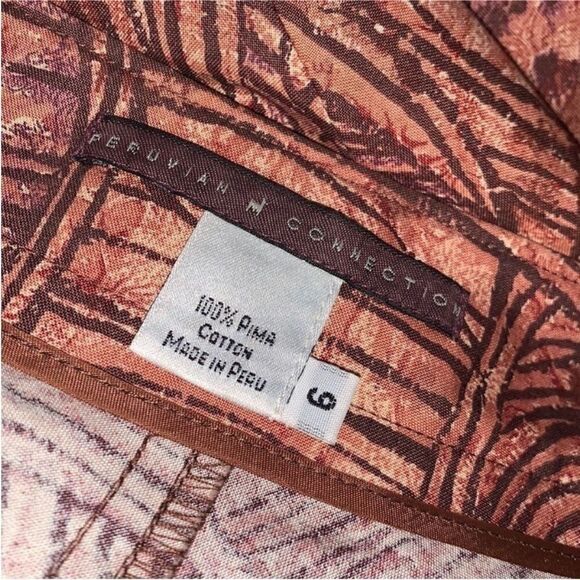 Peruvian Connection Brown Earthy Leaf Print A Line  Midi Skirt | Size 6 - Picture 7 of 7